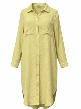 Magaschoni Cotton Gauze Shirt Dress Long Sleeves Organic Cotton Size Large